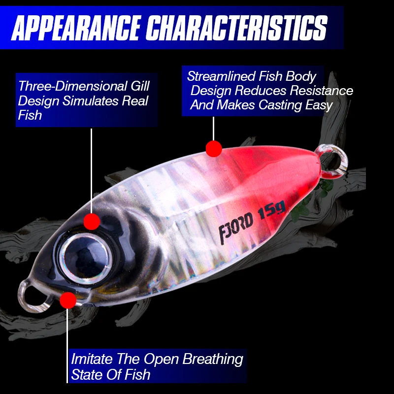 FJORD 10g 15g 20g Jig señuelo duro Micro mar hundimiento lento Shore Casting plantilla de Metal UV noche brillo cebo aplanamiento accesorios de pesca - imagen 5
