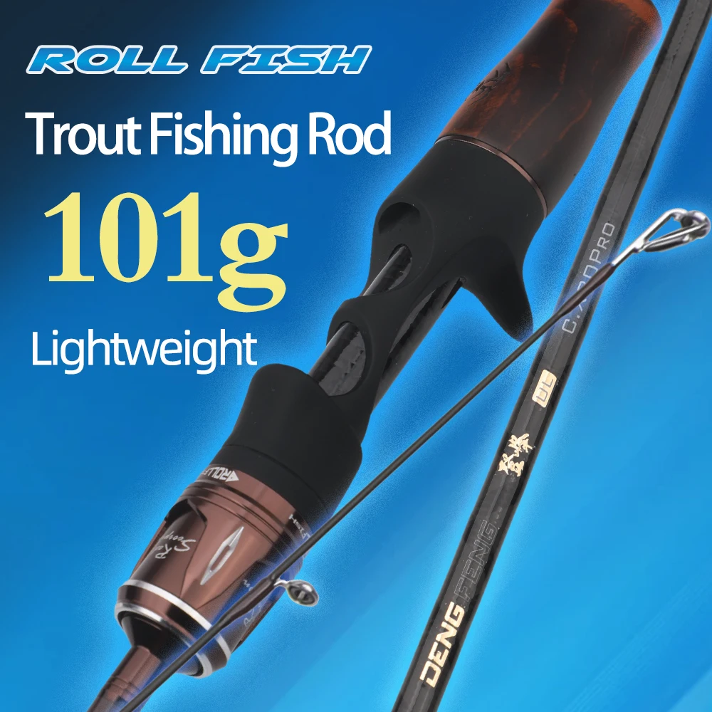 Caña de Pescar para Trucha ROLLFISH Ultraligera de Fibra de Carbono, Alta Sensibilidad, Punta Sólida, Potencia UL, Acción Rápida, Alta Calidad y Durabilidad