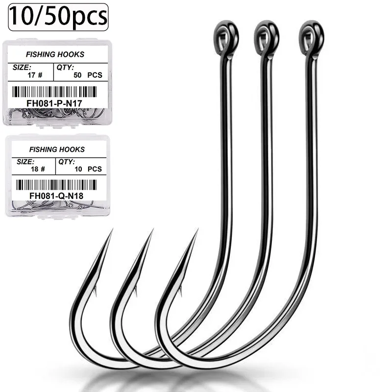 10/50 unids/caja anzuelo de pesca con púas de vástago largo afilado gusano de mar carpa círculo conjunto de anzuelos de pesca accesorios anzuelos antioxidantes - imagen 2