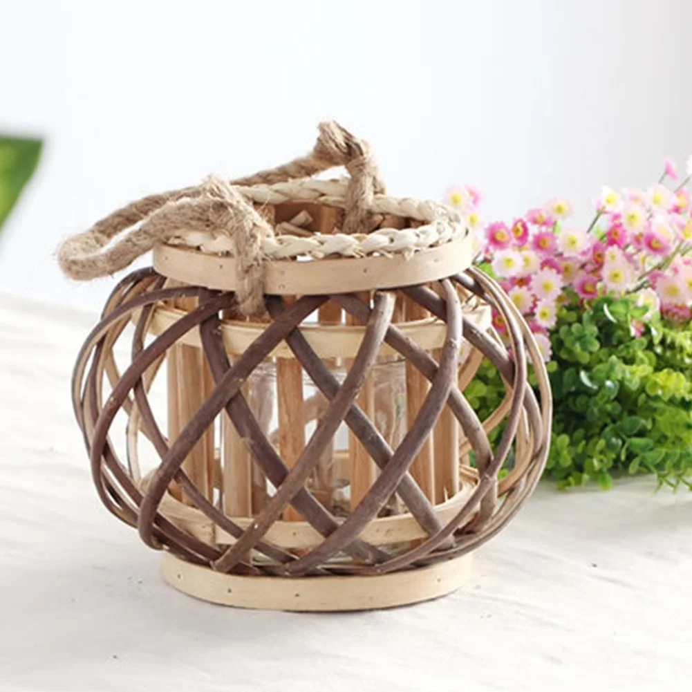 Candelabro redondo de mimbre de madera Vintage para boda, candelabro para sala de estar, candelabro colgante a prueba de viento, artesanía, decoración del hogar para Festival - imagen 3