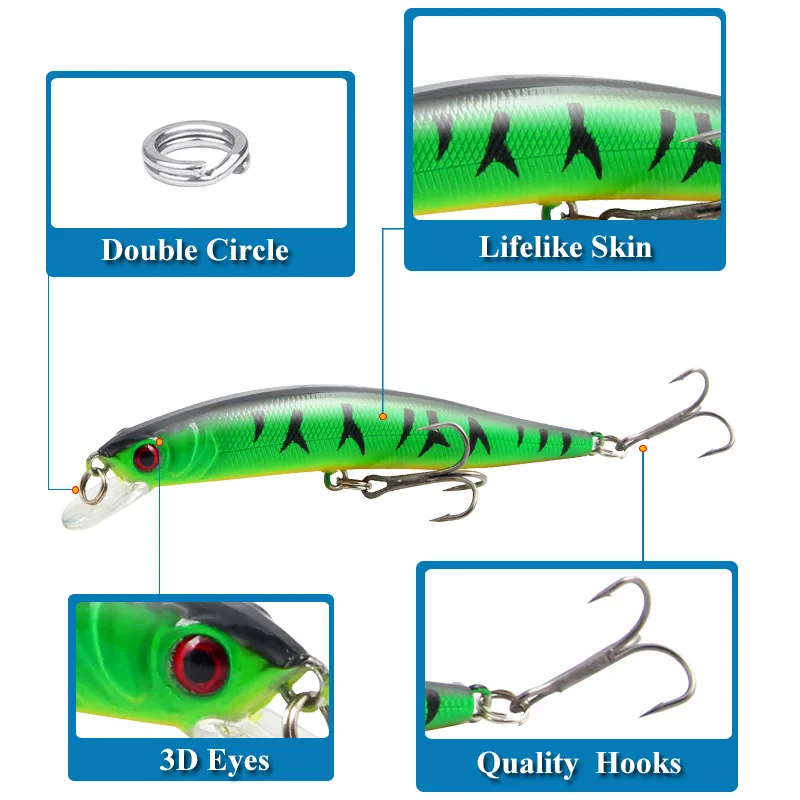 10 Uds. Señuelos de Pesca Minnow ojos 3D cebo duro Artificial Pesca Wobbler Crankbaits carpa aparejos de lubina - imagen 3