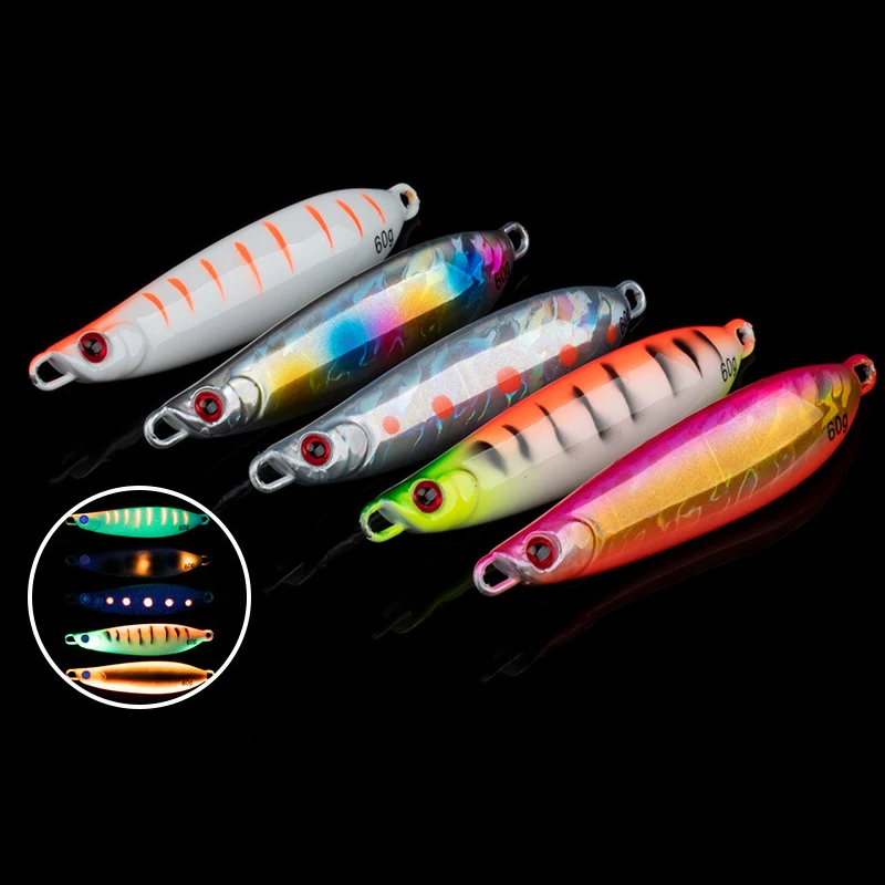 1 unidad 20g30g40g60g80g S forma brillo plantilla de Metal señuelo cebo de pesca de mar señuelo de pesca aparejos de lubina de agua salada - imagen 2
