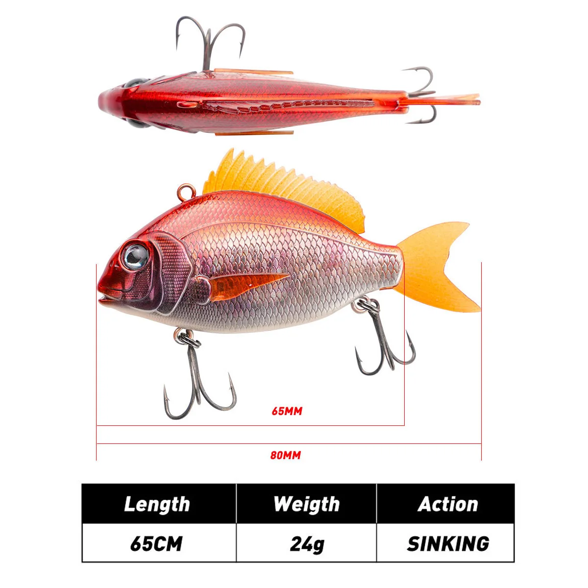 1 Uds. Cebo de pesca Wobbler sonajero VIB 65mm 24g señuelo de pesca que se hunde peces reales como anzuelos de cebo duro aparejos de pesca señuelo de agua de mar - imagen 2