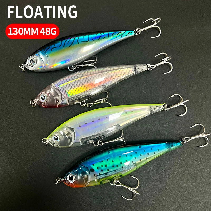 Señuelos tipo lápiz de agua salada, 130mm, 48g, cebo duro Artificial, Twitchbait costero 3D, Wobblers flotantes para Pesca Twitch, suministros - imagen 2
