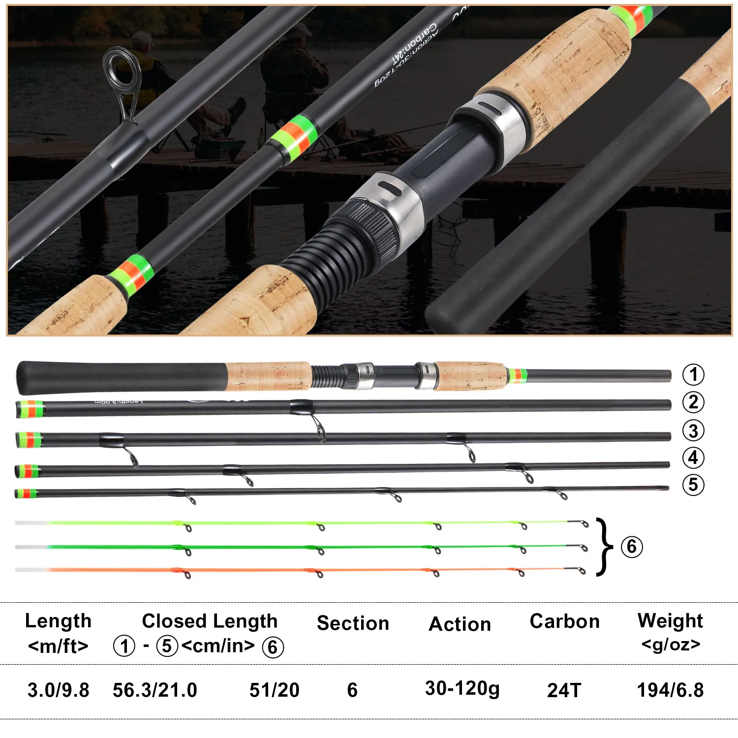 Sougayilang Caña de pesca ultraligera – Fibra de carbono spinning - imagen 2