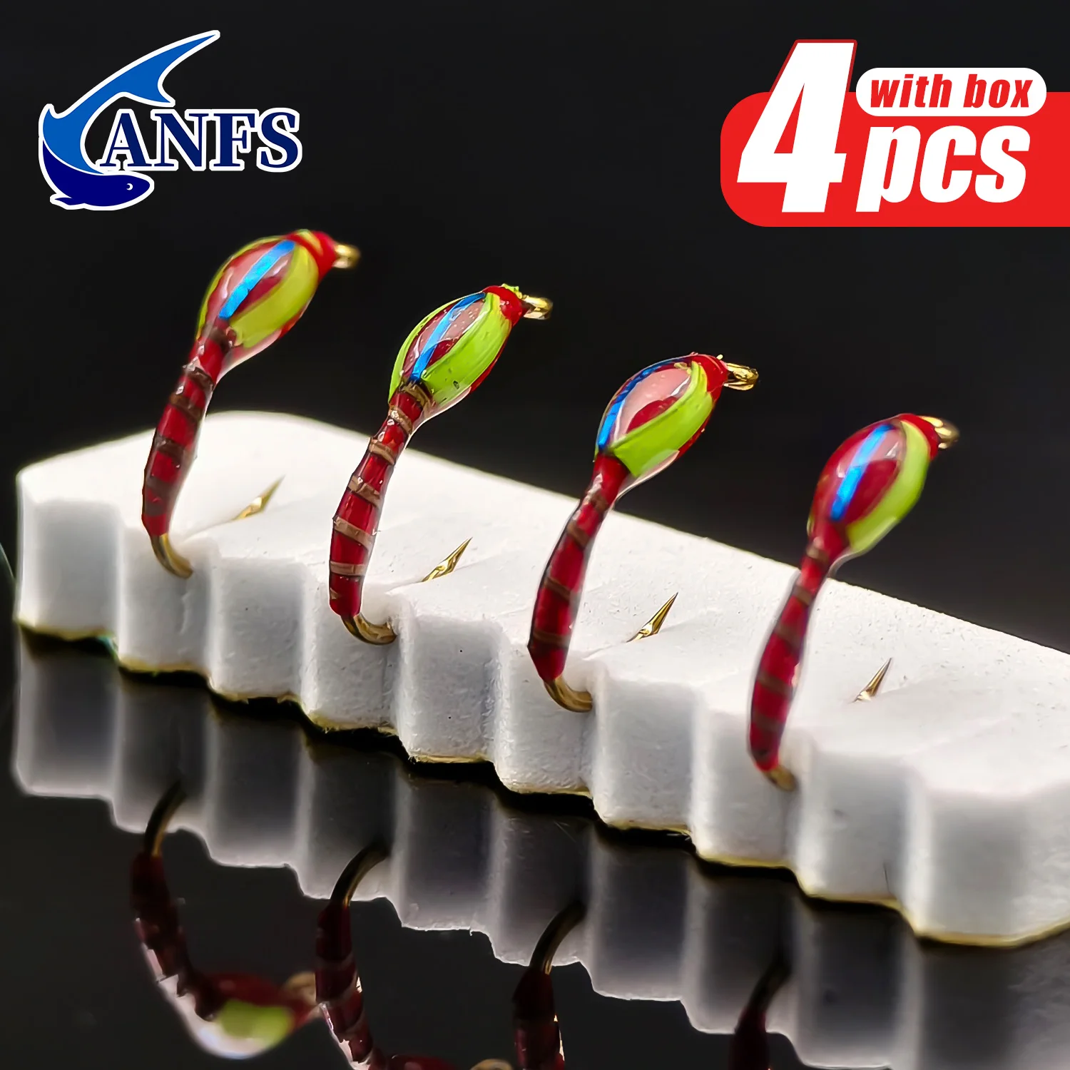 ANFS Moscas ninfa biónica zumbador epoxi rojo para trucha - imagen 3