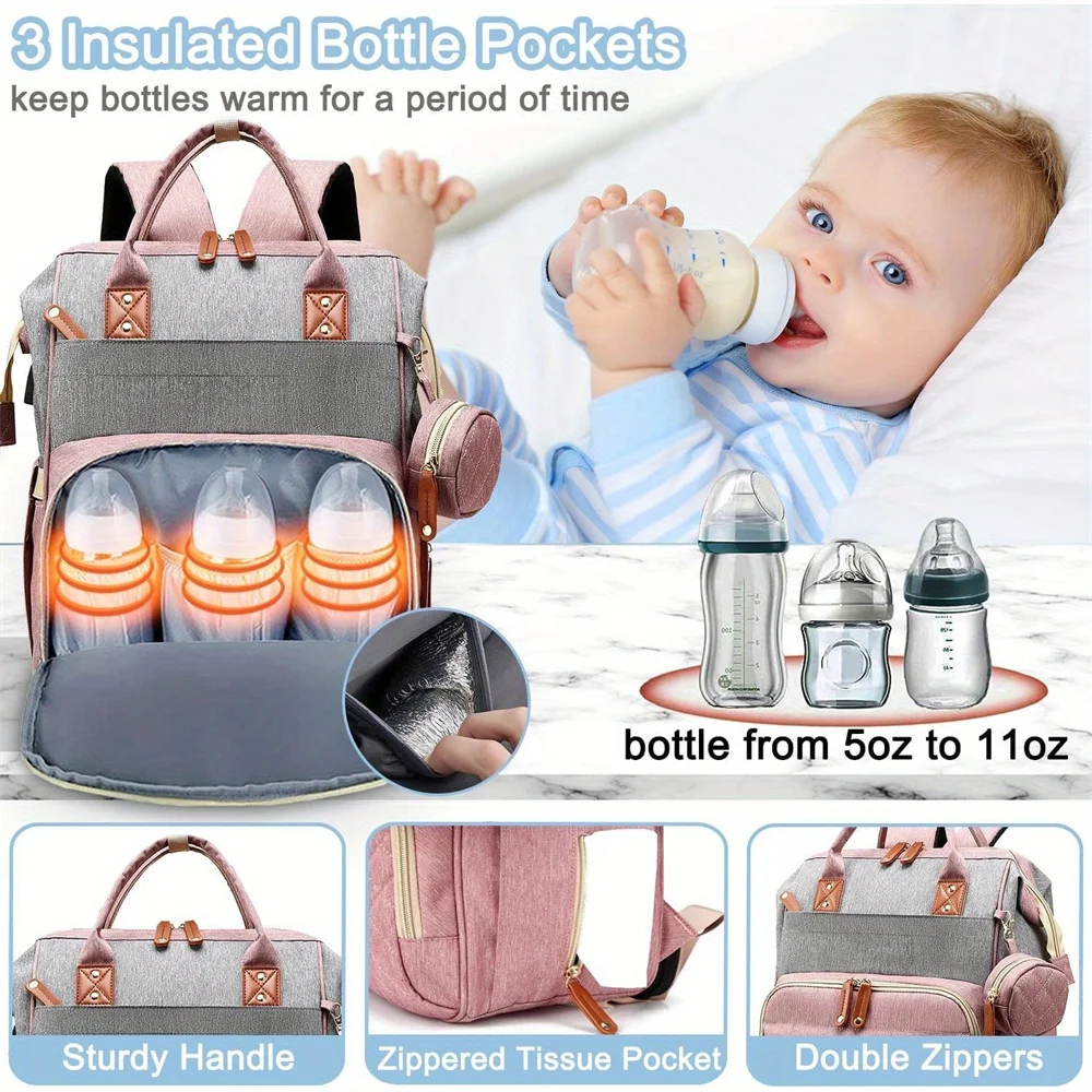 Bolsa de pañales Mochila Bolsa de bebé, Bolsa de pañales para bebé niña niño para papá mamá con almohadilla, 16 bolsillos, estuche para chupete, bolsa de pañales grande unisex - imagen 2