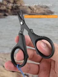 Tijeras de pesca mini inox con recubrimiento titanio para línea PE