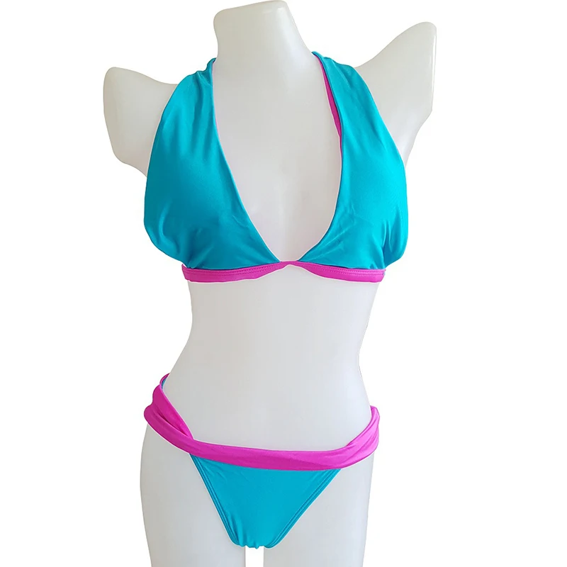 Bikini Bandage con Push-up para mujer, bañador Sexy entrecruzado ahuecado, traje de baño atrevido de dos piezas, traje de baño a juego de colores - imagen 4