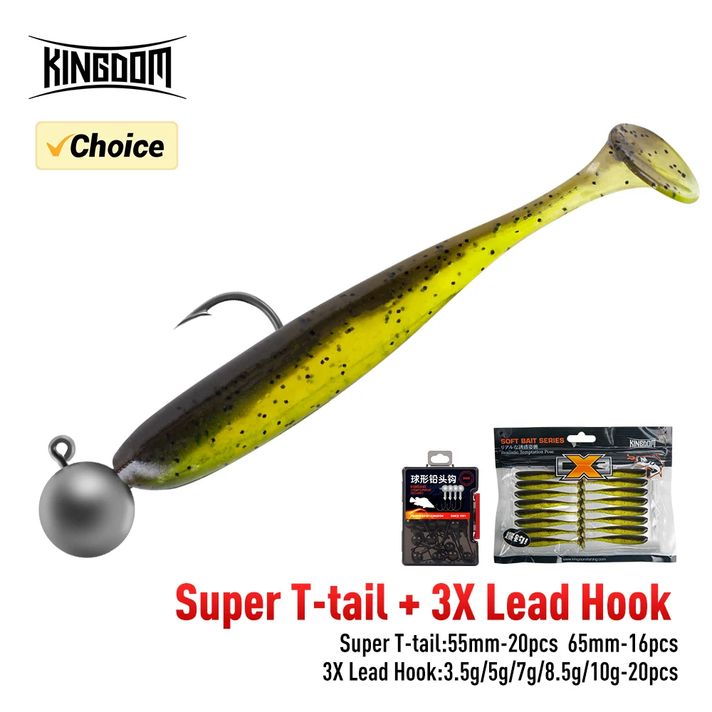 Kingdom t-tail 16 Uds cebos blandos Señuelos de Pesca 1,1g 50mm 1,6g 63mm hundimiento Jighead señuelo Artificial para pesca de Lucio