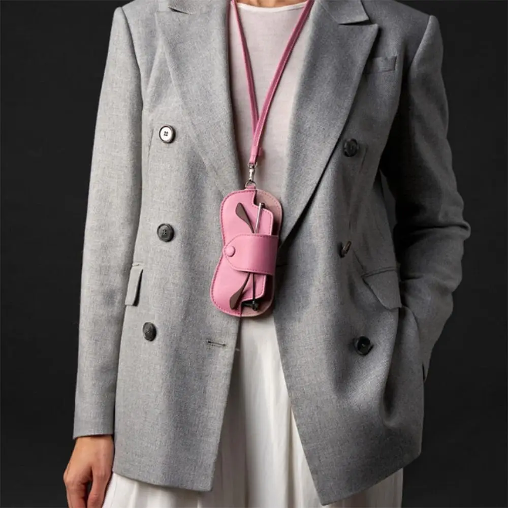 Bolsa de almacenamiento de gafas de sol de cuero PU con cordón, gafas de sol colgantes de Color sólido, bolsa portátil duradera para gafas de sol - imagen 5