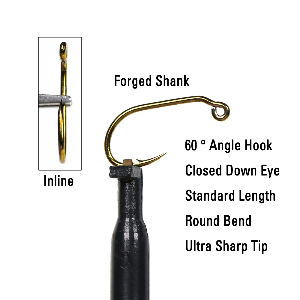 ICERIO 50pcs 10 #12 14 16 #60 grados ángulo púas volar atando plantilla gancho bronce recubierto para la plantilla Ninfa Wet Fly trucha Señuelos de Pesca - imagen 4