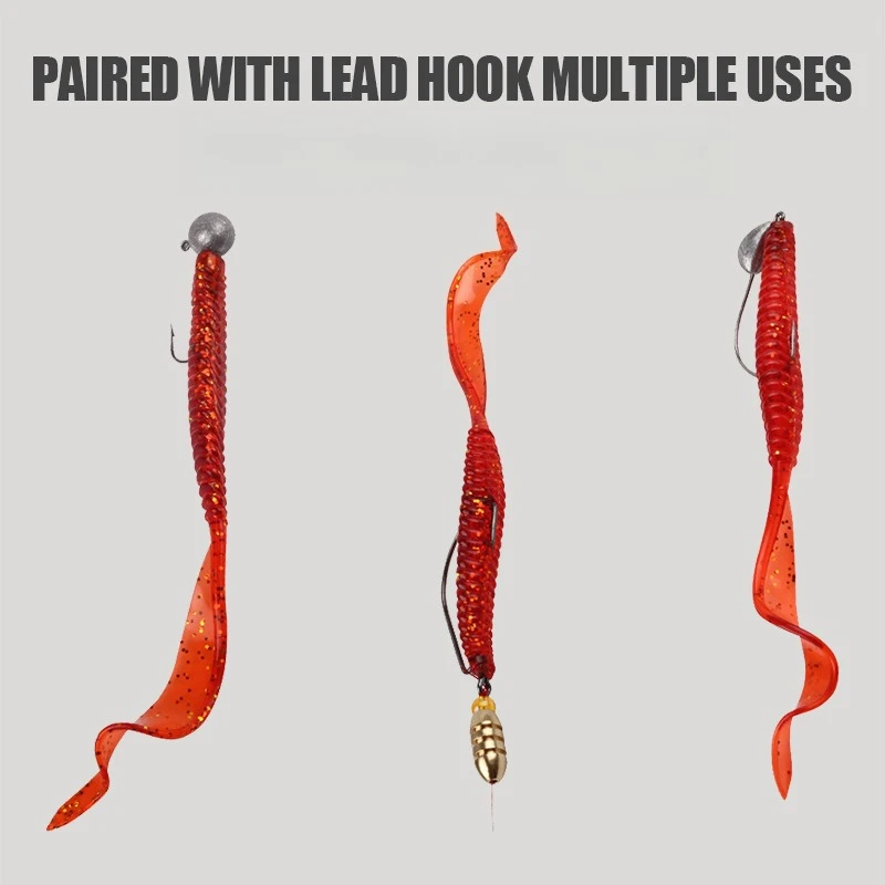MUKUN 4 Uds TPE señuelo flotante 13cm/5g señuelo suave cebos de gusano cola larga Flexible gusanos de tierra de silicona señuelo de pesca realista - imagen 4