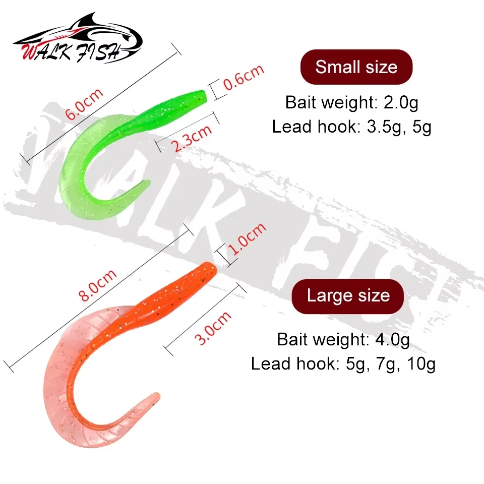 WALK FISH 10 Uds 6cm/8cm 2g/4g señuelo de pescado suave cebo gusanos señuelos de silicona artificiales Lucio señuelos de peces trucha de lubina de agua dulce - imagen 5