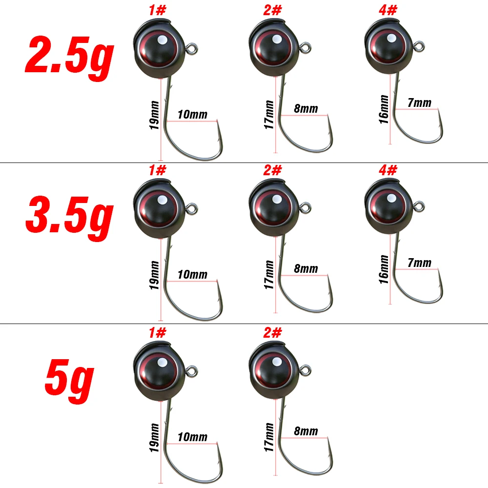 Anzuelos con cabeza de anzuelo, 10/20 piezas, 2,5g, 3,5g, 5g, vástago, raíz de púas, aparejo Ned, ojo de pez grande, pesca, cola en T, Kit de señuelo suave, aparejos, anzuelo - imagen 2