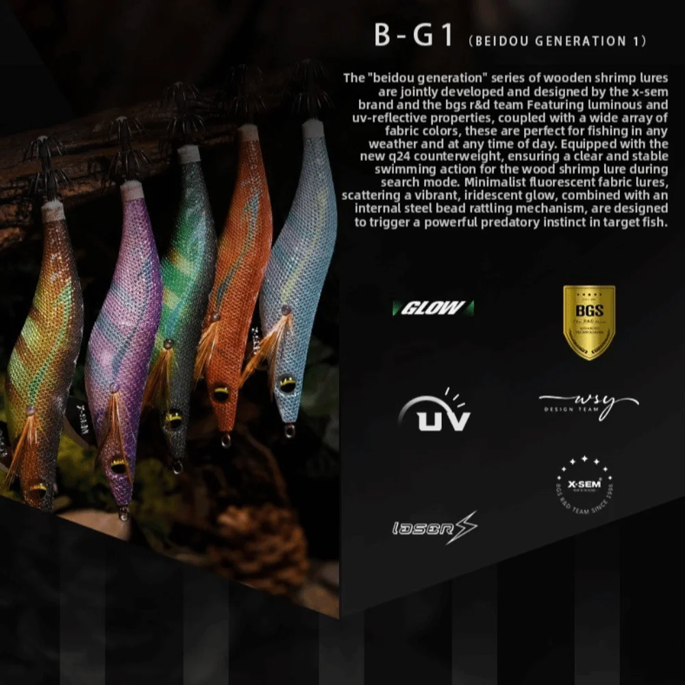 B-G1 Night Glow Squid Bait Wooden Shrimp 21g Octopus JIGS Big Tail 3.5# Thief Octopus Hook Squid Fishing - imagen 5
