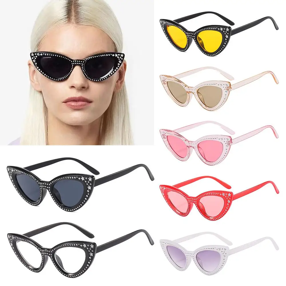 Gafas de sol con diamantes de imitación para mujer, lentes de sol con cristales brillantes, color negro, decoración de estrellas, Ojo de Gato, Y2K, UV400 - imagen 4