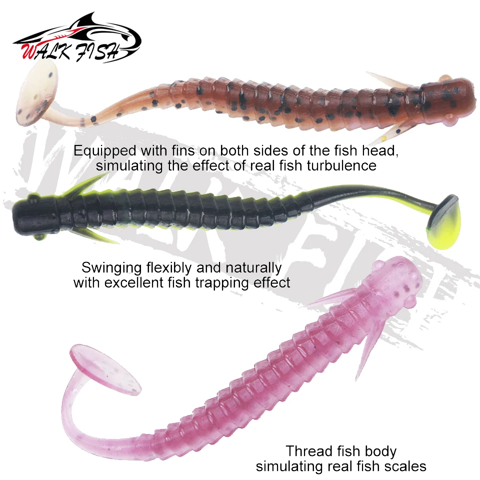 WALK FISH-señuelo de pesca de pececillos de plástico suave, cebo Artificial, sábalo, carpa, cola de paleta, perca, trucha, 10 piezas, 75mm/45mm - imagen 3