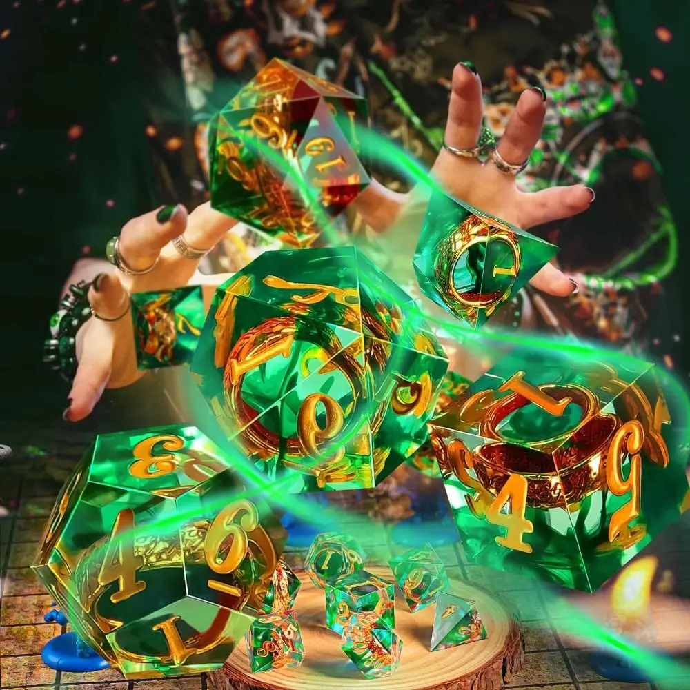 Juego de dados líquidos de resina creativos, 7 Uds., azul, verde, morado, dados líquidos poliédricos D4 D6 D8 D10 D12 D20, dados de esquina afilados para D & d DND - imagen 2