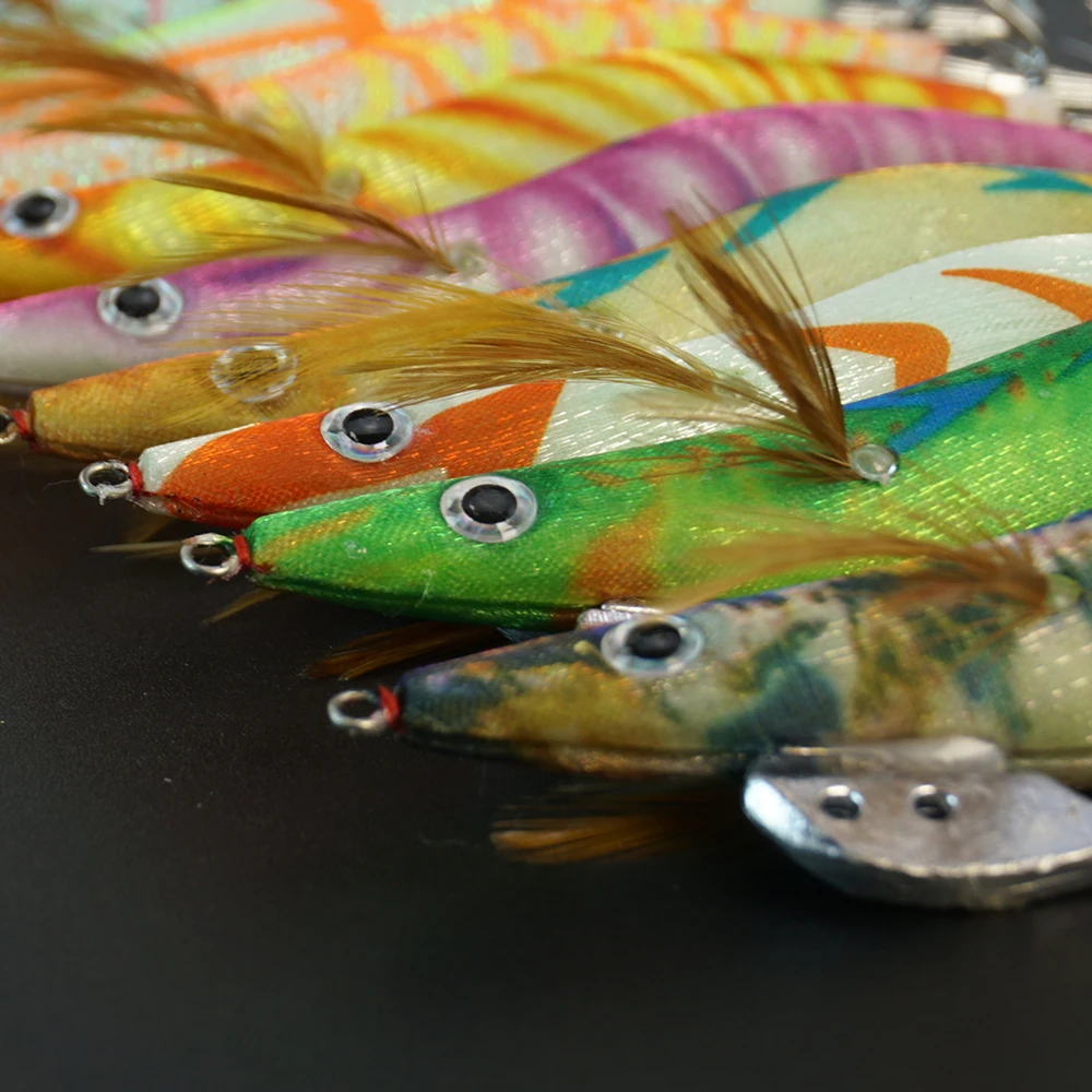 Hirisi Juego de plantillas de calamar luminosas de 10 piezas: diseño de camarones de madera para pulpo, sepia y camarones, señuelos de pesca de agua salada - imagen 3