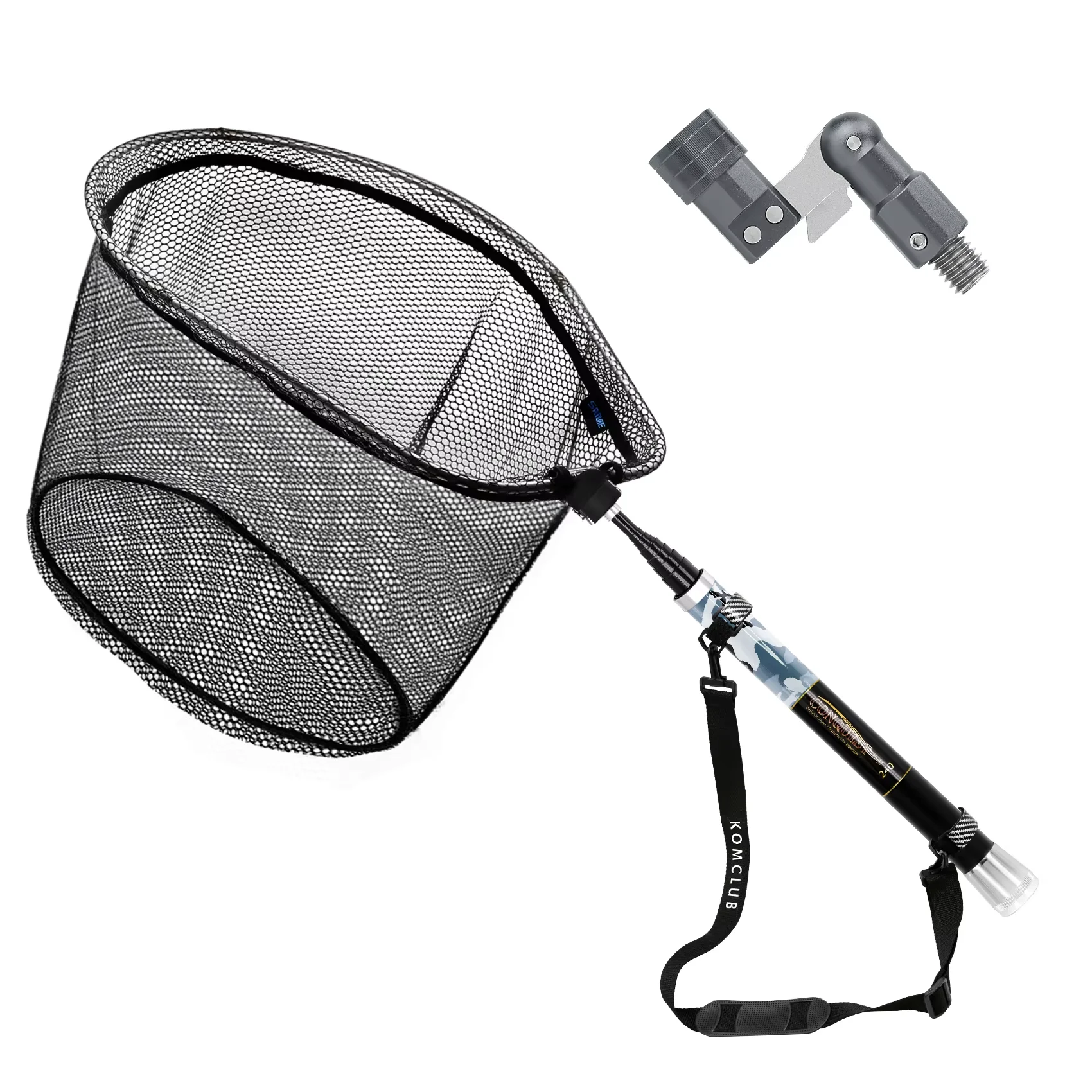 SANLIKE-red de pesca plegable con mango telescópico, juego de red de pesca con adaptador, pelusa recubierta de goma, herramientas de pesca de liberación de captura