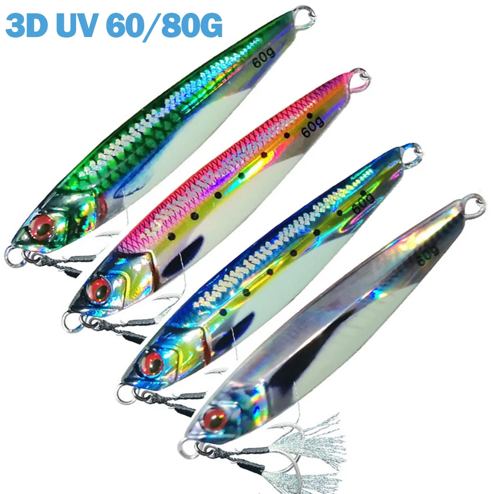 Plantilla de Metal brillante de 60g y 80g, cebo duro para pesca, aparejos de pesca de caballa, Jigging Vertical, Jigpara, señuelos de agua salada para atún - imagen 2