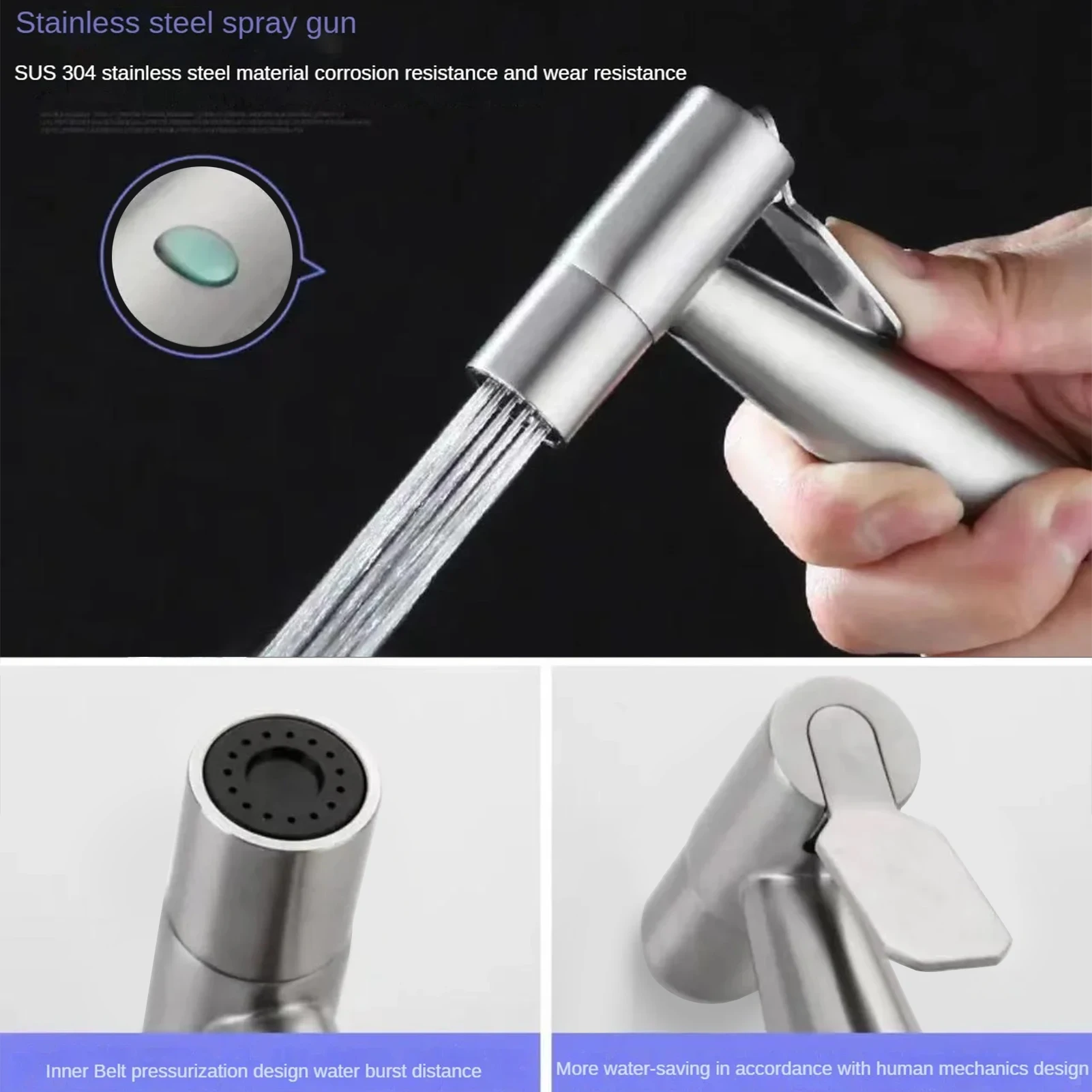 Juego de rociador de bidé de mano, pistola rociadora de acero inoxidable, ducha, inodoro de mano, grifo de bidé, rociador, boquilla de ducha, autolimpieza - imagen 5