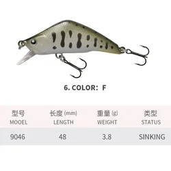 10 Colors ABS Plastic 4.8cm 3.8g Bowback Japanese Road Runner Lure, Sinking Minnow Creek Hard Bait Artificial Bait Lures Fishing