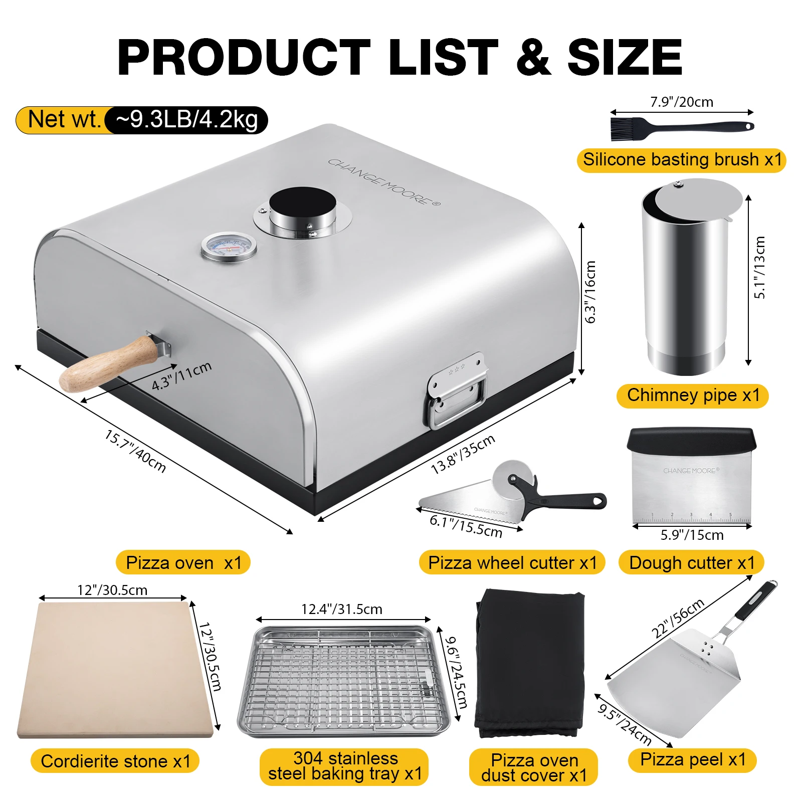 CHANGEMOORE Parrilla de barbacoa para horno de pizza al aire libre 3 en 1, kit completo con accesorios de termómetro, para cocinar en el patio trasero y acampar - imagen 4