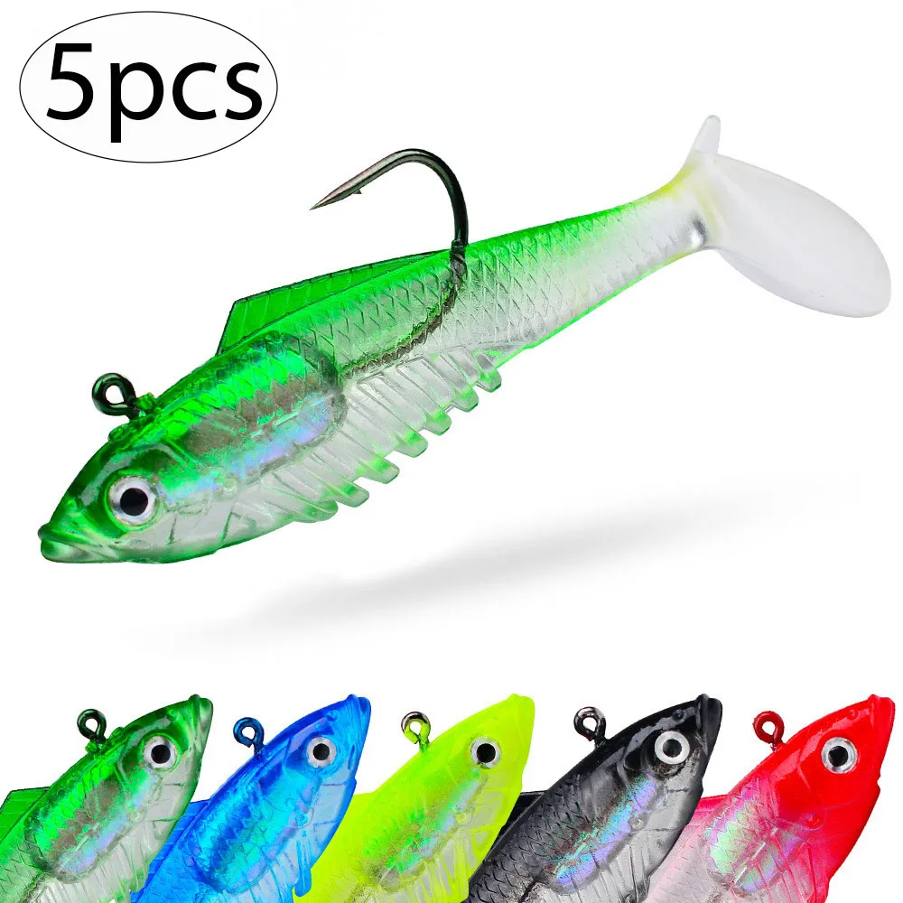 Señuelos de Pesca con señuelo suave, anzuelo con cabeza de anzuelo de 11g, cebo suave Swimbait para aparejos de Pesca de lubina, 5 uds.