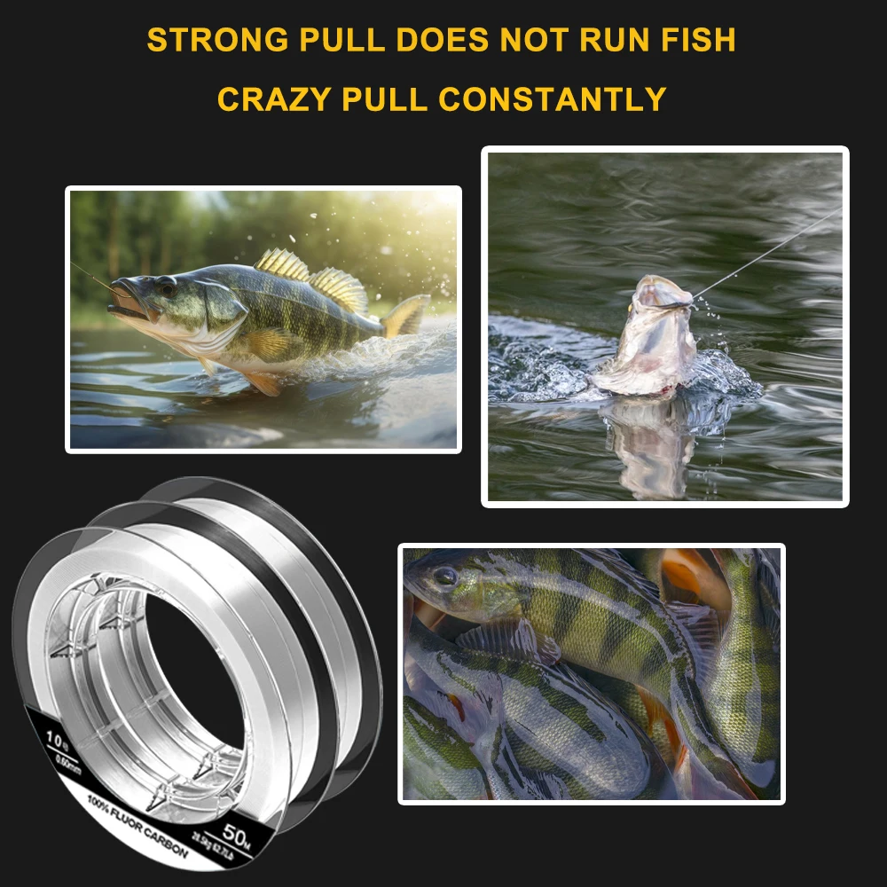 FTK-Hilo de pesca de fluorocarbono 100% Ture, 50M, superresistencia, 62.7LB, 0,14-0,6mm, monofilamento, líder de fibra de carbono, línea de pesca de carpa - imagen 2
