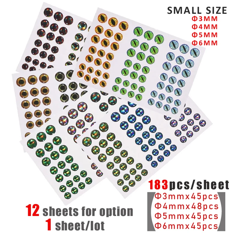 Wifreo 183 Uds mezcla holográfica 3D ojo de pez epoxi ojos de pesca realistas materiales de atado de moscas para Streamer moscas de agua salada señuelos Jig - imagen 5