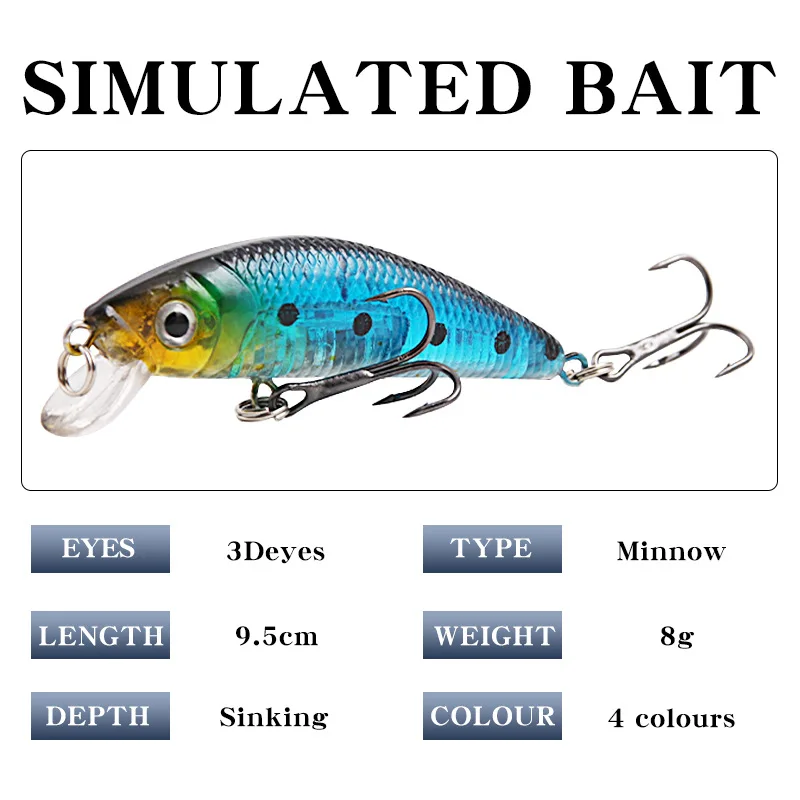 Señuelo de pesca de pececillos, cebo duro de plástico Artificial Wobbler, ojos 3D, 76mm, 8g, 1 unidad - imagen 2