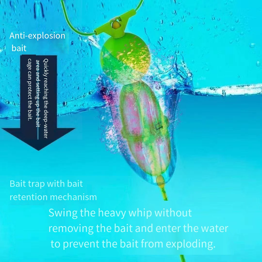 1 Juego de sedal de pesca de carpa mejorado con anzuelos dobles, jaula para cebo, flotador, sedal de pesca de plástico de alto índice verde, 2 anzuelos, herramientas de pesca - imagen 3