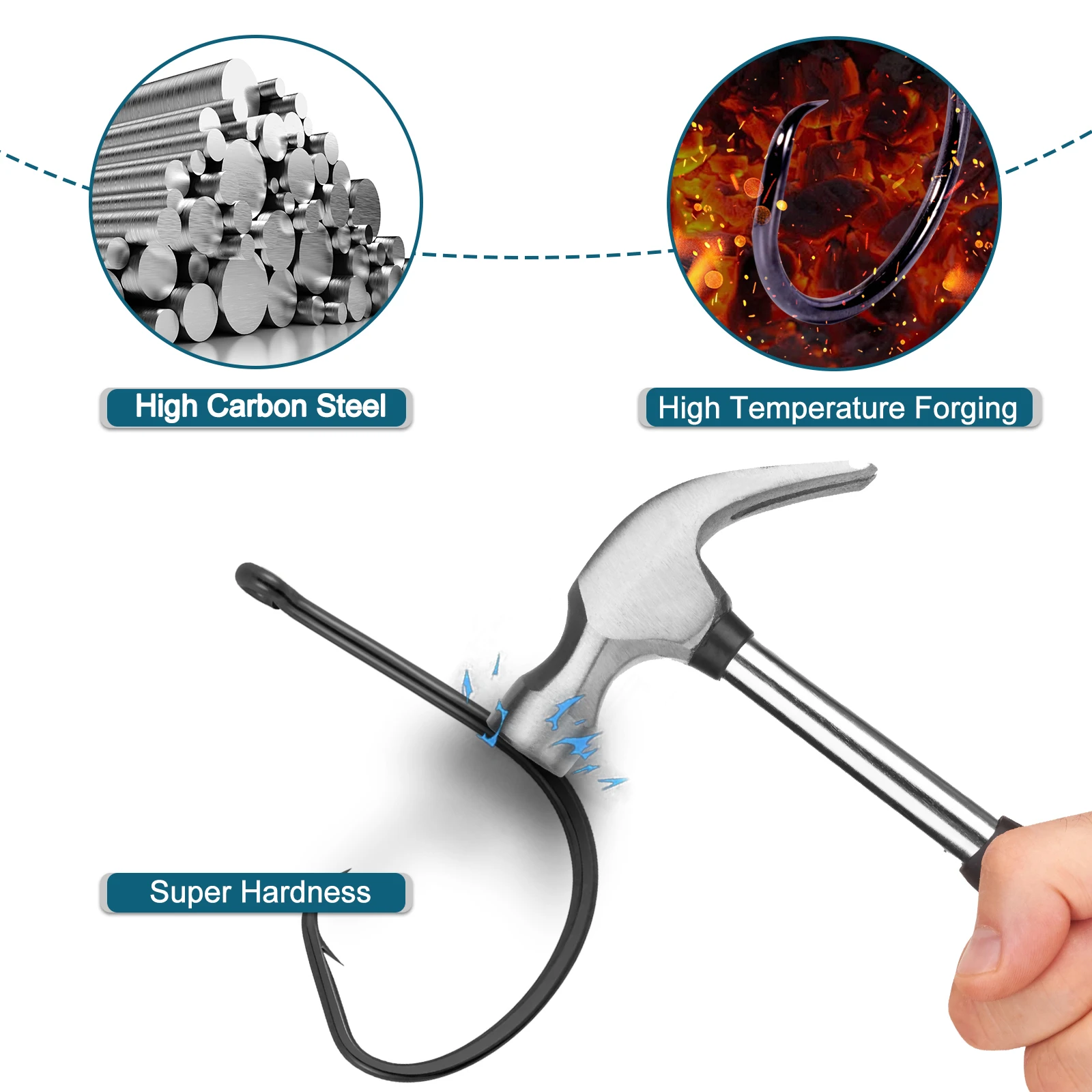 Anzuelo de pesca de 9KM, anzuelo circular en línea, anzuelos de cebo vivo con púas, anzuelo de espacio ancho de acero rico en carbono para bagre, lubina rayada, agua salada - imagen 3
