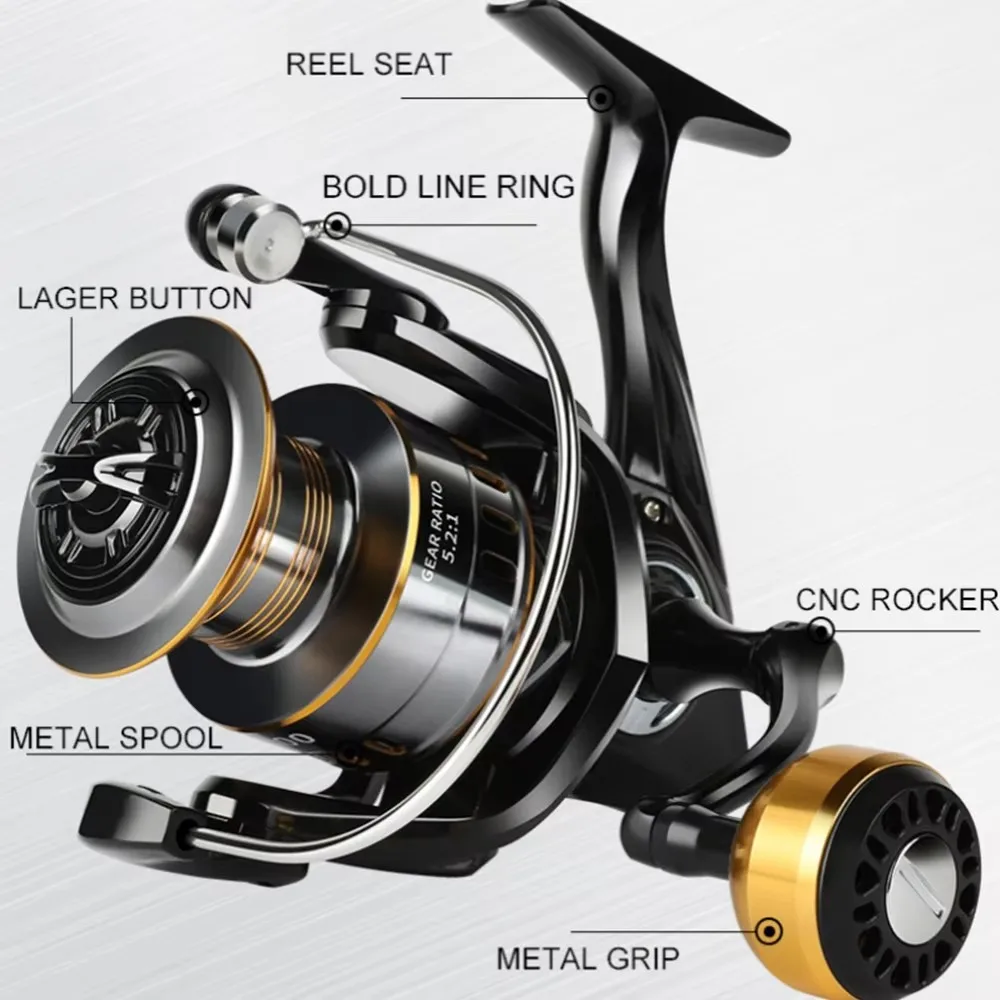 Carrete de pesca, carretes de pesca de agua dulce 13BB, carrete giratorio de agua salada potente ultrasuave, relación de engranaje 5,2: 1 carrete impermeable - imagen 3