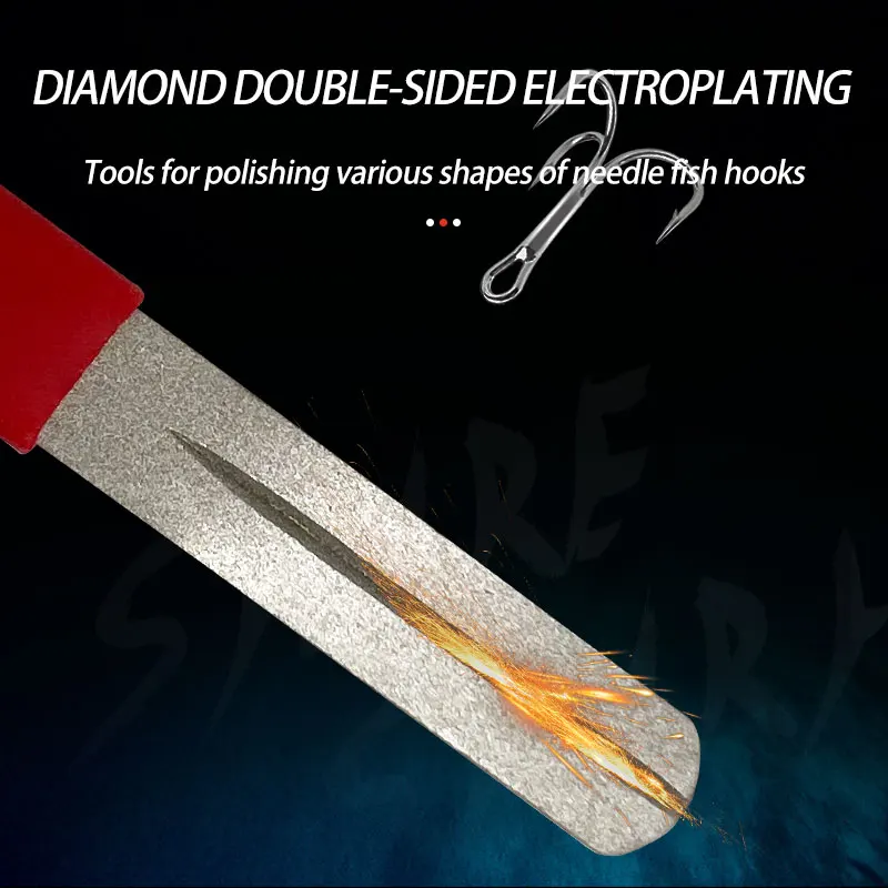 Herramientas de pesca de doble cara, piedra de afilar de gancho de diamante de grano 400/800, Lima de pulido portátil, piedra de afilar de anzuelo de pescado - imagen 2