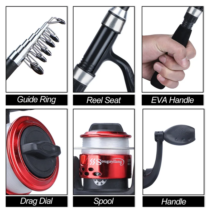 Sougayilang-Combo de Pesca giratorio de 1,6 m, 7 Secciones, caña giratoria y 3BB 5,2: 1, carrete de Pesca giratorio de alta velocidad, Kit de Pesca - imagen 5