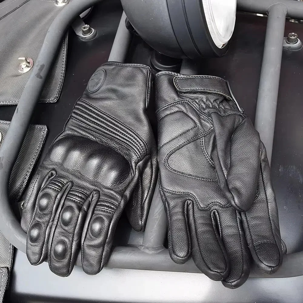 Nuevos guantes de cuero Vintage resistentes al desgaste guantes de motocicleta para hombres con pantalla táctil guantes de ciclismo negros antideslizantes Motobiker - imagen 3