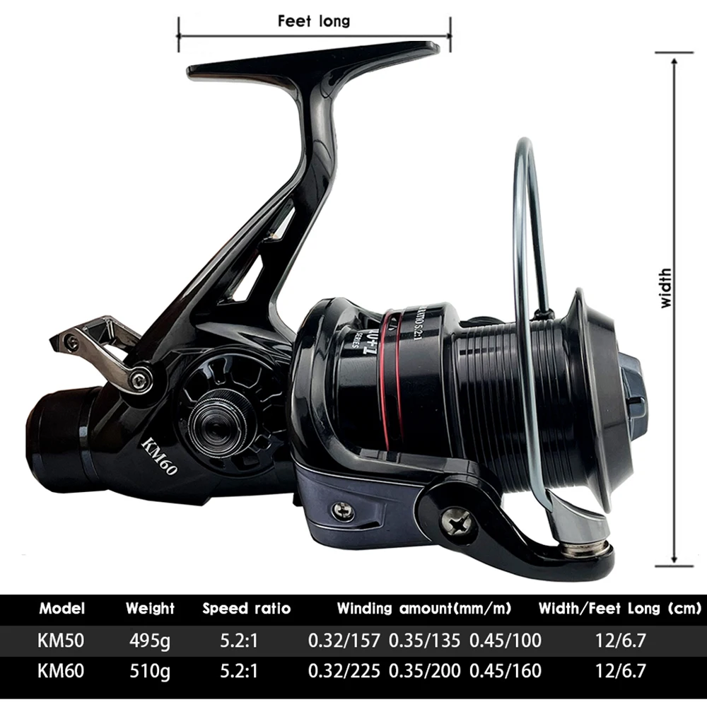 Carrete de pesca de carpa KM5000 KM6000, carrete de Metal duradero, señuelo para barco, Jigging de pesca adecuado para peces medianos y grandes, rueda giratoria - imagen 4