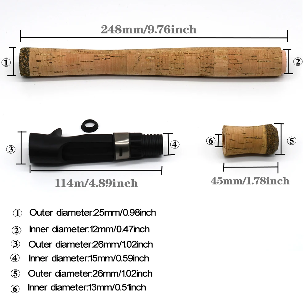MNFT 1 Juego de mango de pesca de corcho, piezas de caña de pescar DIY, herramienta de reparación de construcción, asiento de carrete - imagen 3