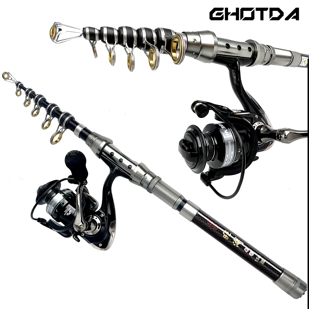 Ghotda-caña de pescar giratoria Combo1.5-2,4 M, caña telescópica 5,2: 1, carrete de arrastre máximo de 6kg de alta velocidad, Juego de pesca portátil de viaje con línea - imagen 4