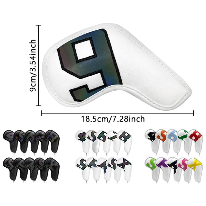 Cubierta protectora para la cabeza del Club de Golf, cubierta de hierros de PU, impermeable, antiincrustante, antiimpacto, gradiente Digital colorido, 10 piezas - imagen 4