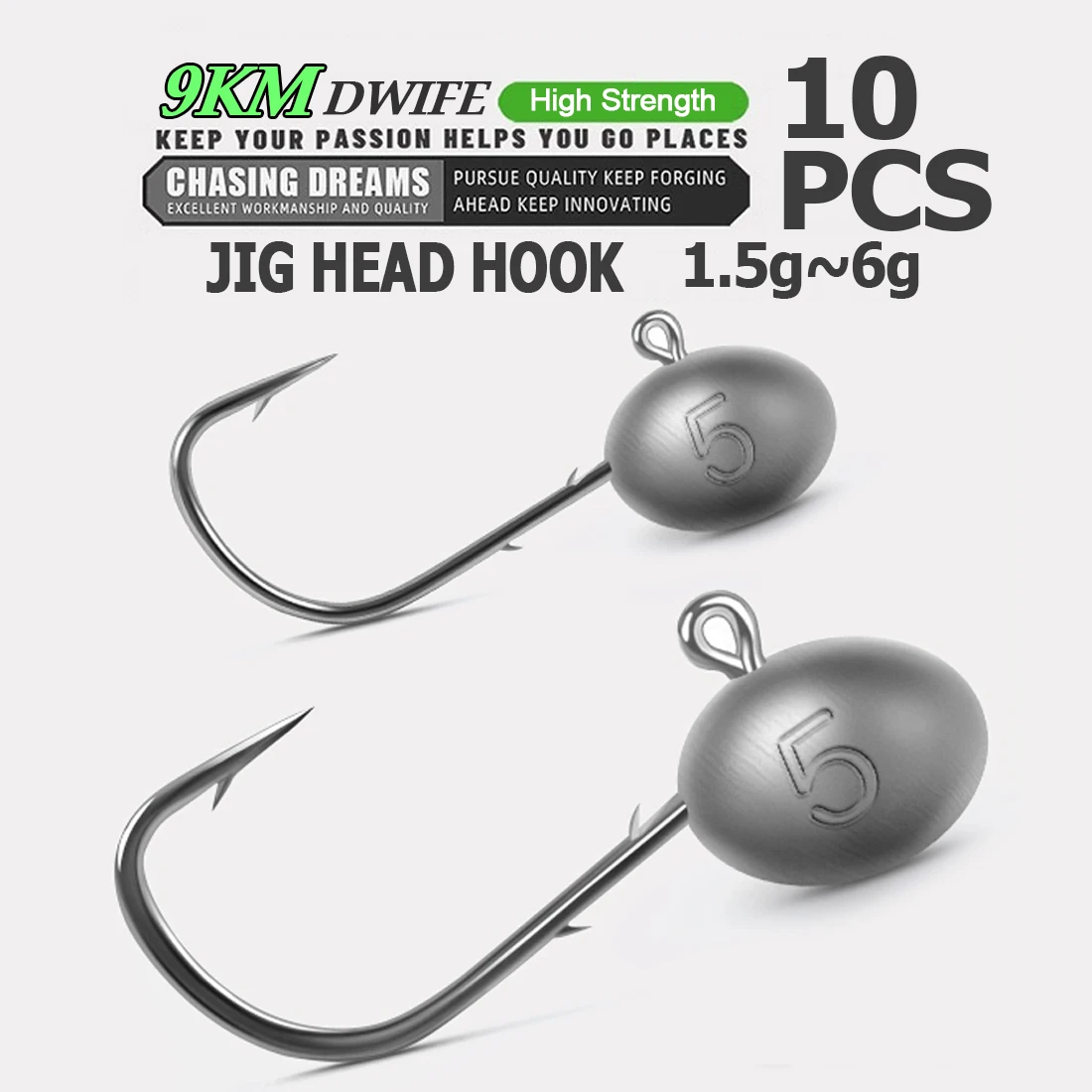 9KM 10 Uds Micro anzuelo con cabeza de anzuelo 1,5g ~ 7,5g pez roca de agua salada ángulo de Ajing raíz afilada doble gancho de púas aparejos de agua dulce de agua salada