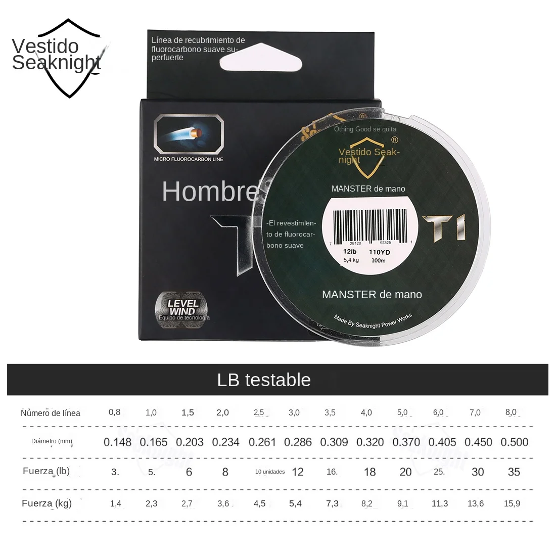 Línea de pesca con revestimiento de fluorocarbono marca SeaKnight MANSTER T1 serie 100M línea de pesca monofilamento líder línea de hundimiento - imagen 2