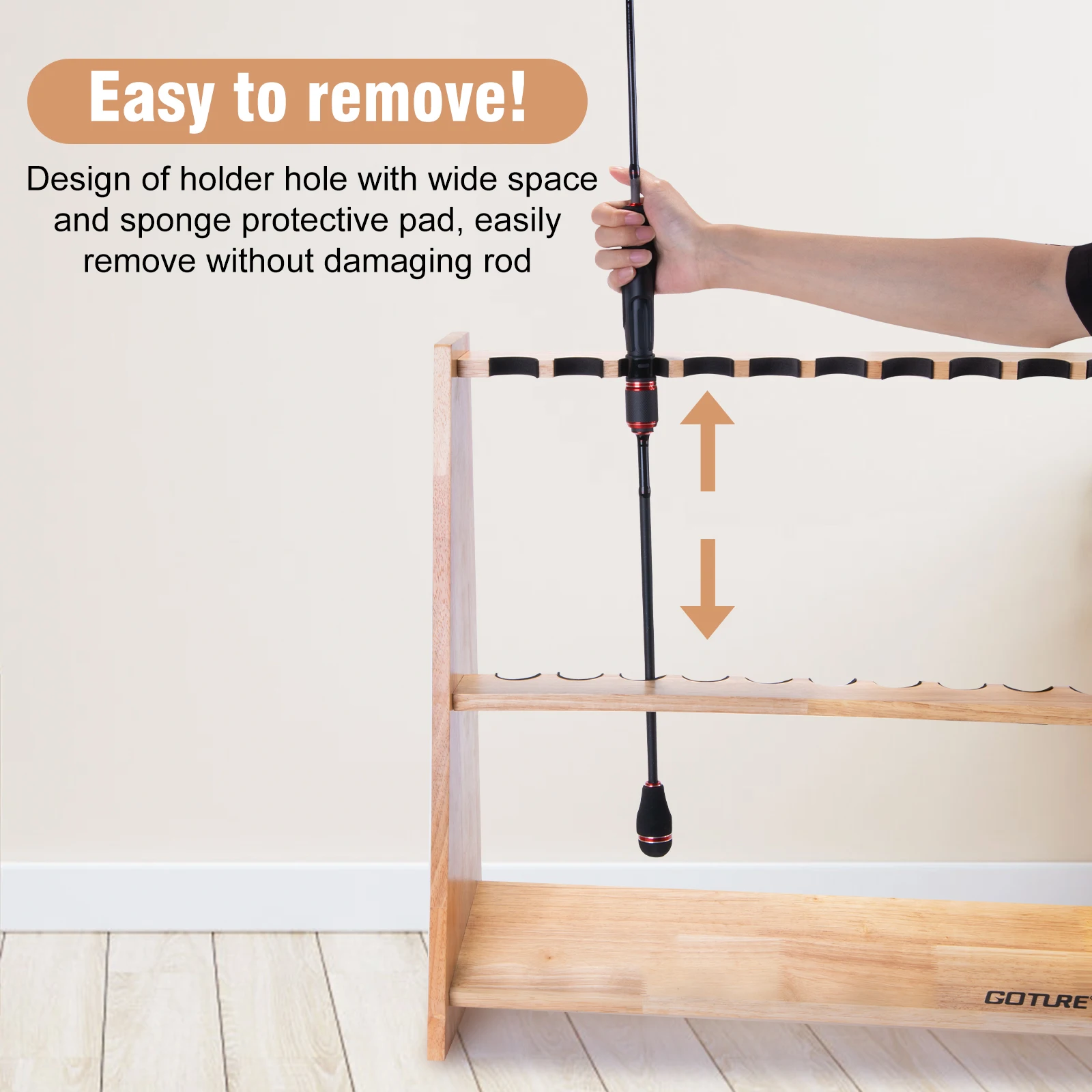 Soporte para caña de pescar Goture, compacto, de madera, fácil de montar, soporte de exhibición para caña de pescar, almacenamiento de caña de pescar - imagen 4