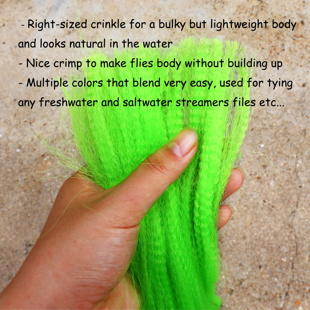 Ellllv-Serpentinas de agua salada de fibra arrugada, Material de atado de señuelos, pelo largo sintético brillante, pesca con mosca multicolor - imagen 5