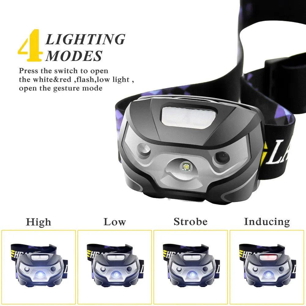 Frontal LED recargable con sensor de movimiento para pesca nocturna - imagen 3