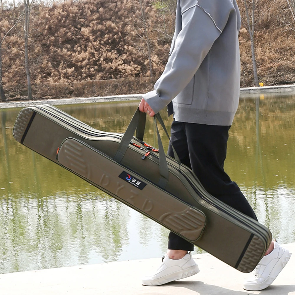 Bolsa de aparejos de pesca, 2-4 capas, 130cm, portador de caña de pescar, caña de pescar ligera, carrete de señuelo, caja de herramientas, almacenamiento impermeable, estuche duradero - imagen 5