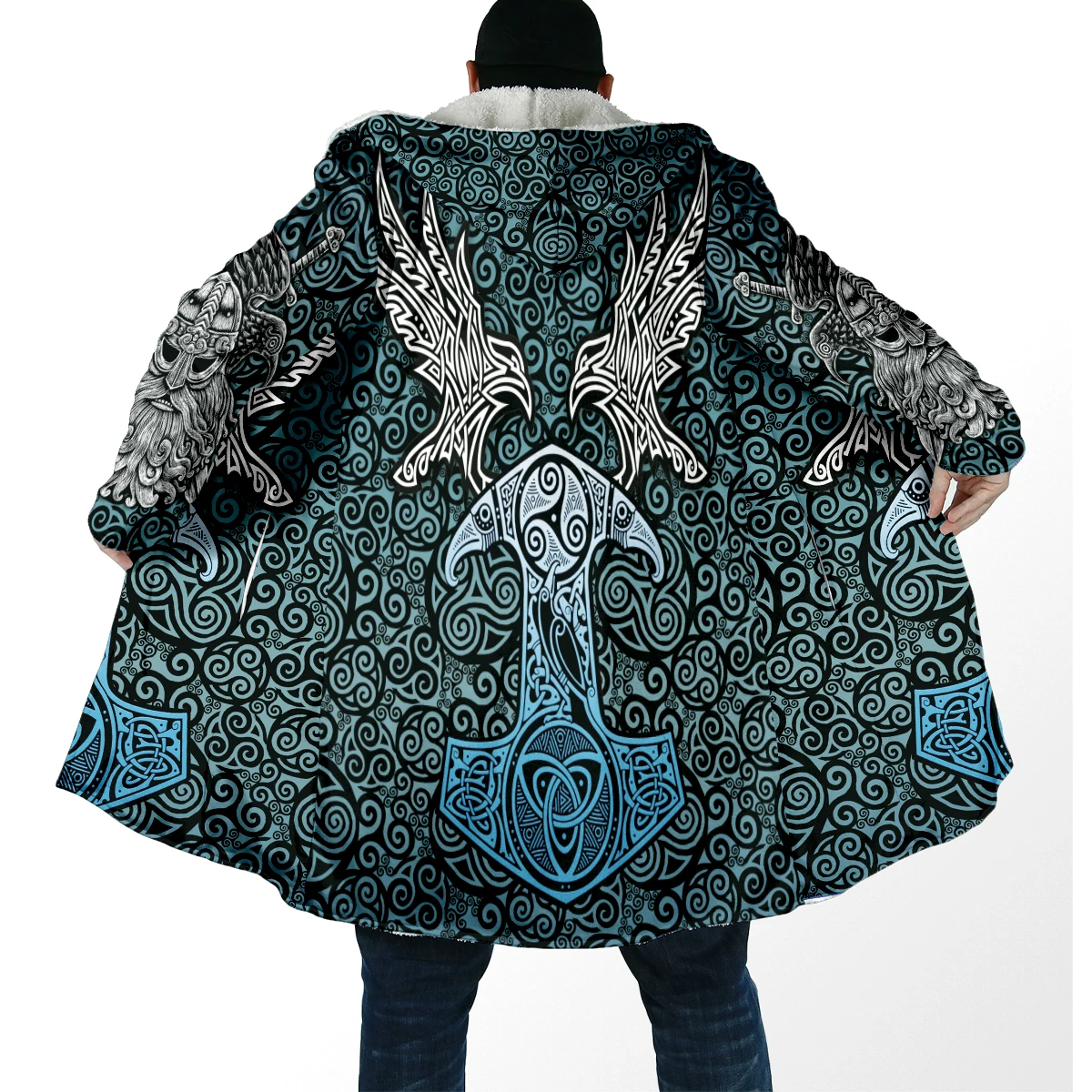 Fenrir Lobo Capa Invierno 3D Rune Lana Gruesa con Capucha Para Todos - imagen 3